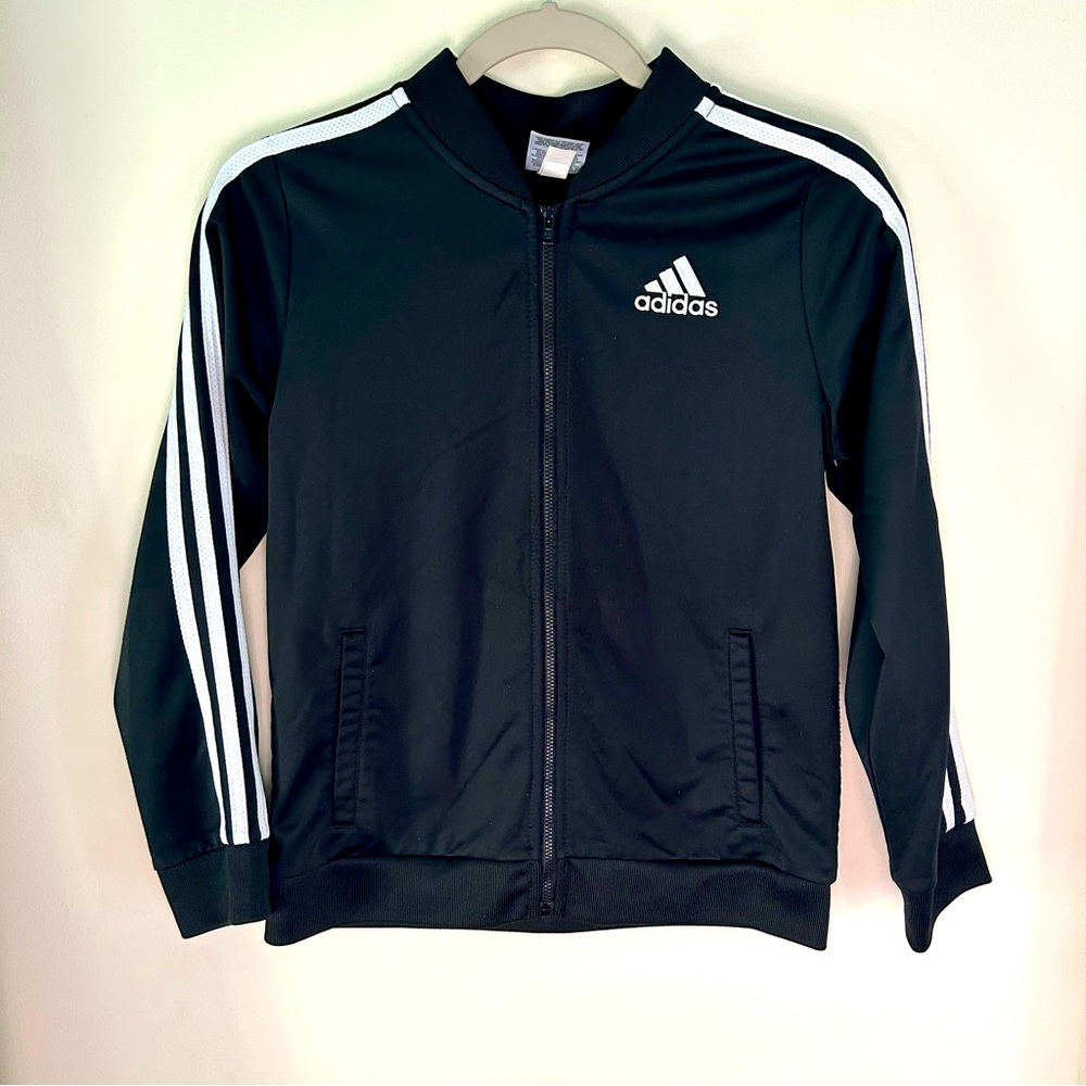 Girls Adidas zip up jacket, sweatshirt, size XL, 14-16, black and white